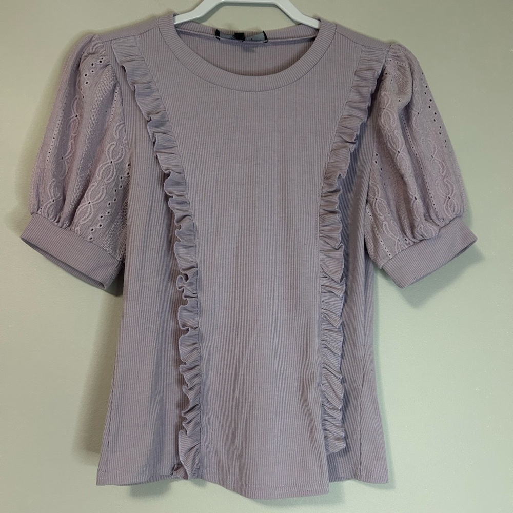 Women’s Ava Rose Ribbed Lavender Puff Sleeve Top, Size S